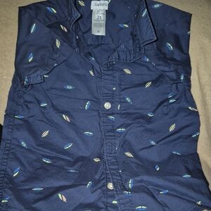 Carter's Navy Short-Sleeve Button-Up with Surfboard Print